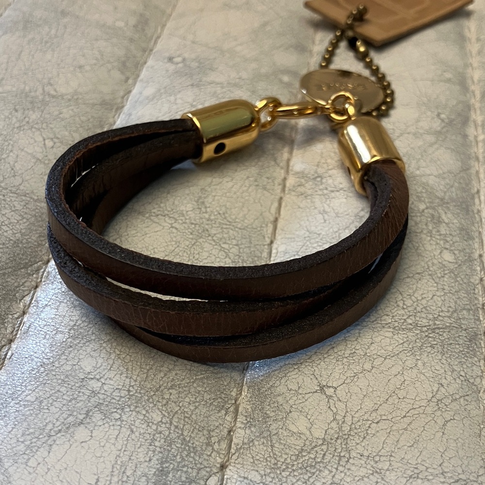 BRAVE Brown Leather Bracelet with Gold Hardware
